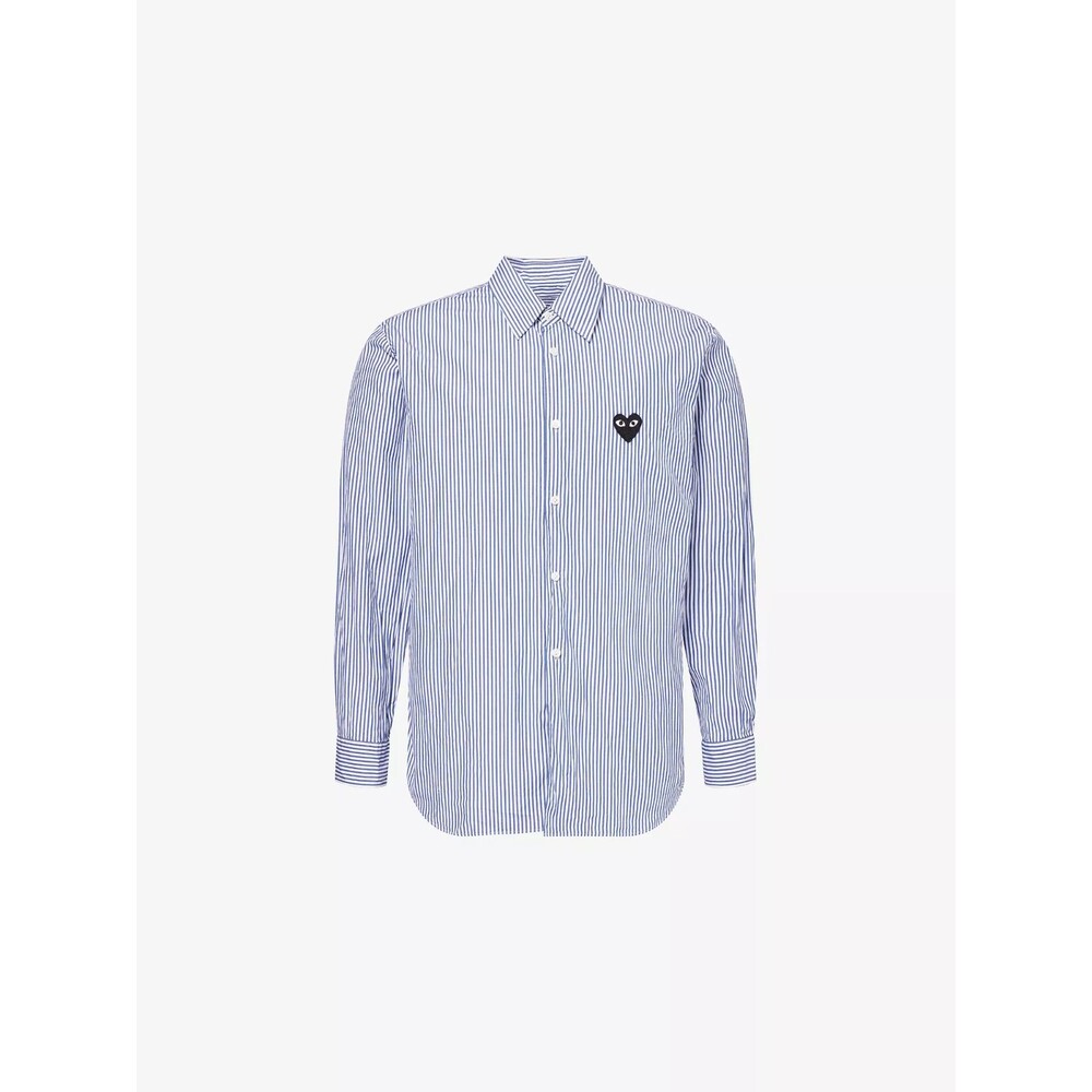 Comme Des Garcons Play Striped Long Sleeve Button Down Mens Shirt Blue Size XL